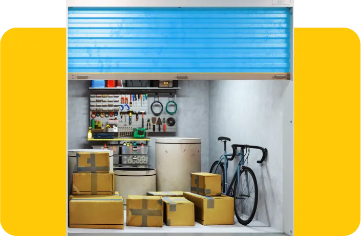 Storage solutions illustrated with a picture of a storage unit packed with house items