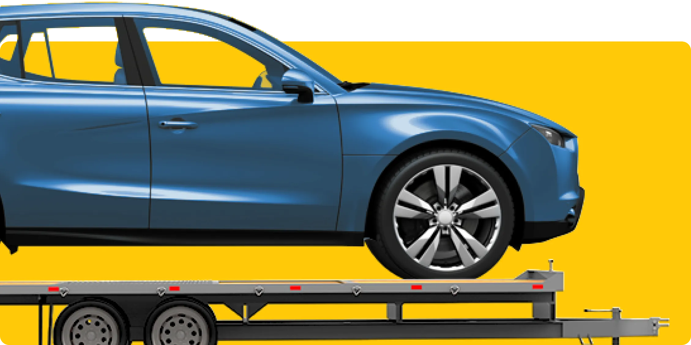 Image of a blue car on a transporter 