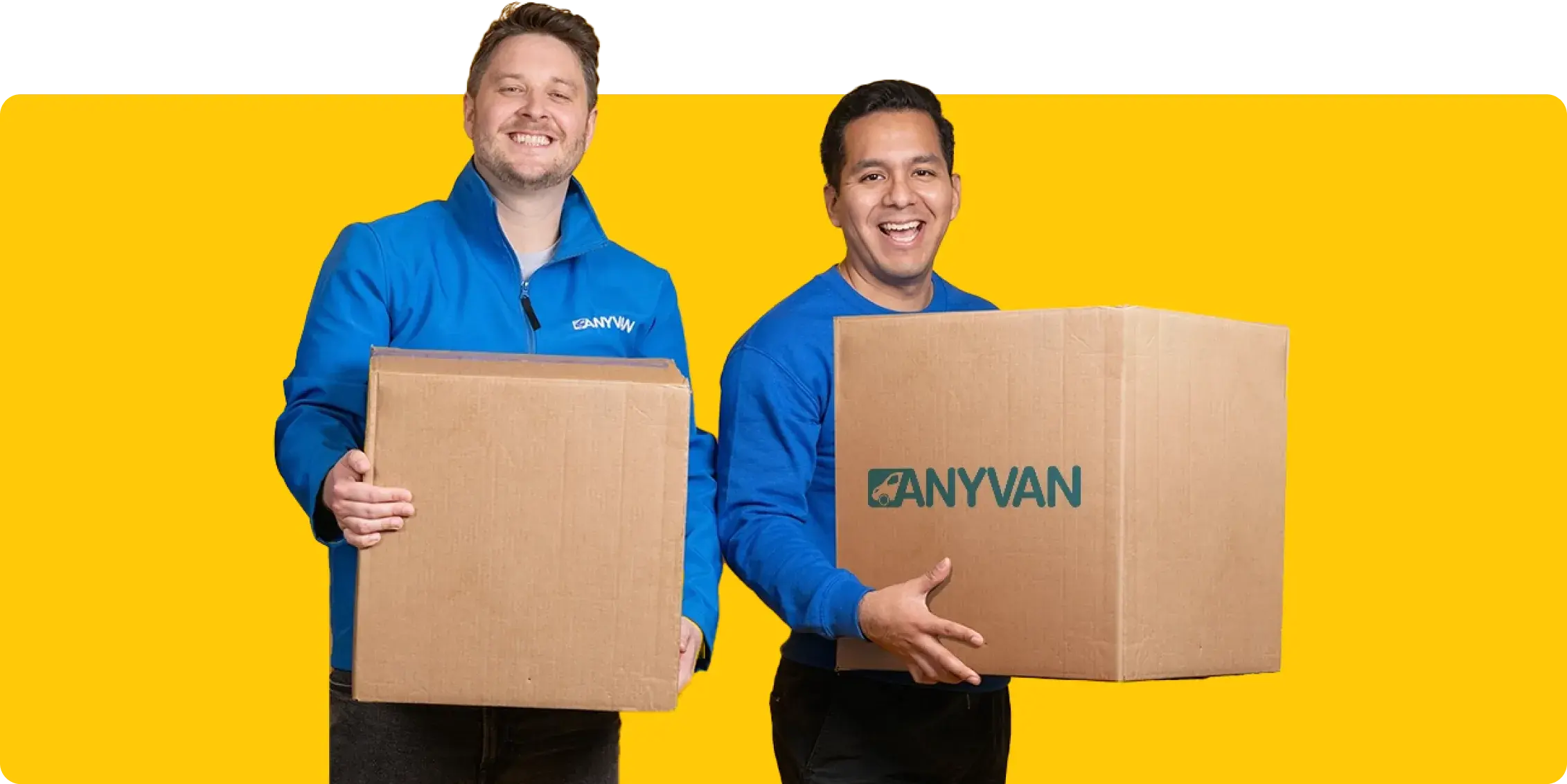 Image of two friendly AnyVan removal men carrying boxes 