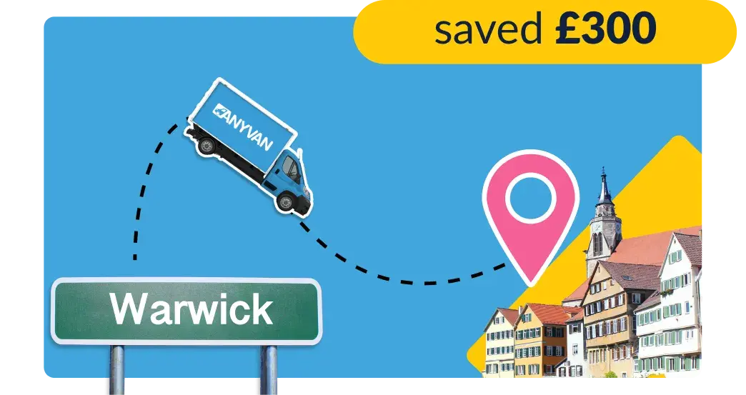 Image showing an AnyVan job from Warwick to Germany, with a price saving