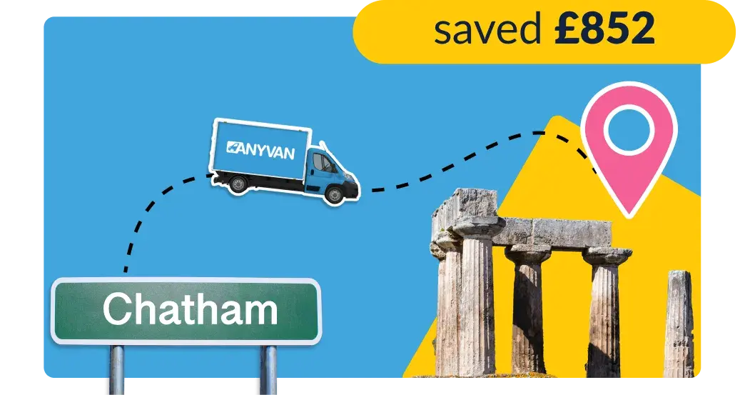 Image showing an AnyVan job from Kent to Greece, with a price saving